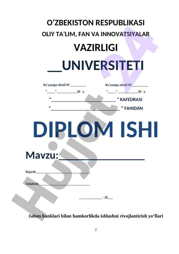 Jahon Banklari Bilan Hamkorlikni Rivojlantirish Yo'lari