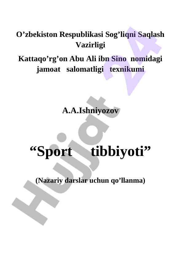 Sport tibbiyoti nazariy darslar uchun qo‘llanma