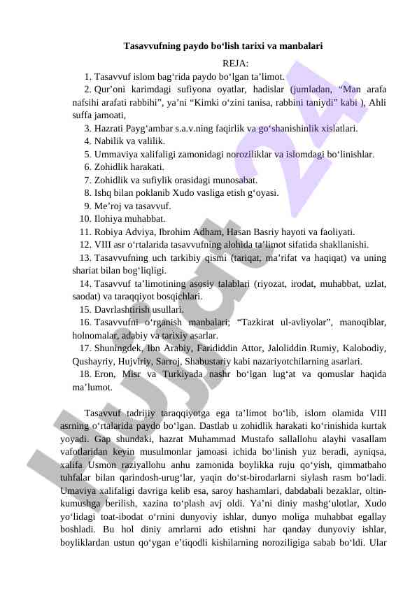 Tasavvuf tarixi va manbalari tahlili