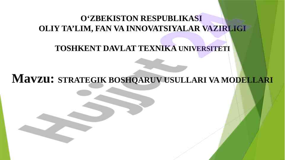 Strategik boshqaruv usullari va moddellari tahlili