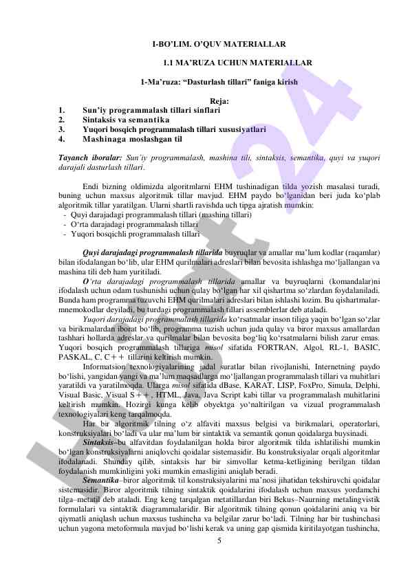 Dasturlash tillari uchun o‘quv materiallari