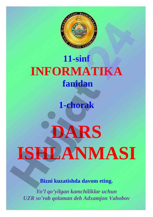 11-sinf informatika dars ishlanmasi yillik reja
