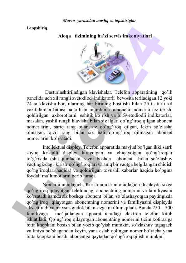 Aloqa tizimining servis imkoniyatlari