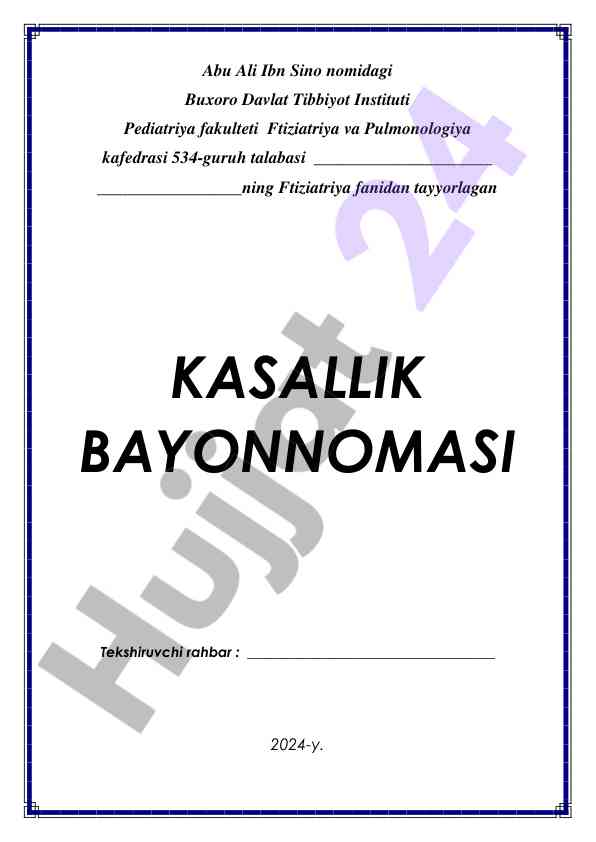 Ftiziatriya fanidan kasallik bayonnomasi