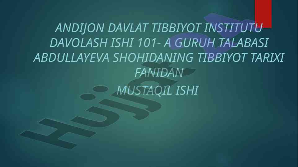 Ibn sinoning ilmiy merosi haqida mustaqil ish