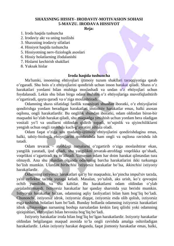 Irodaviy motivatsiya va hissiyot tushunchalari