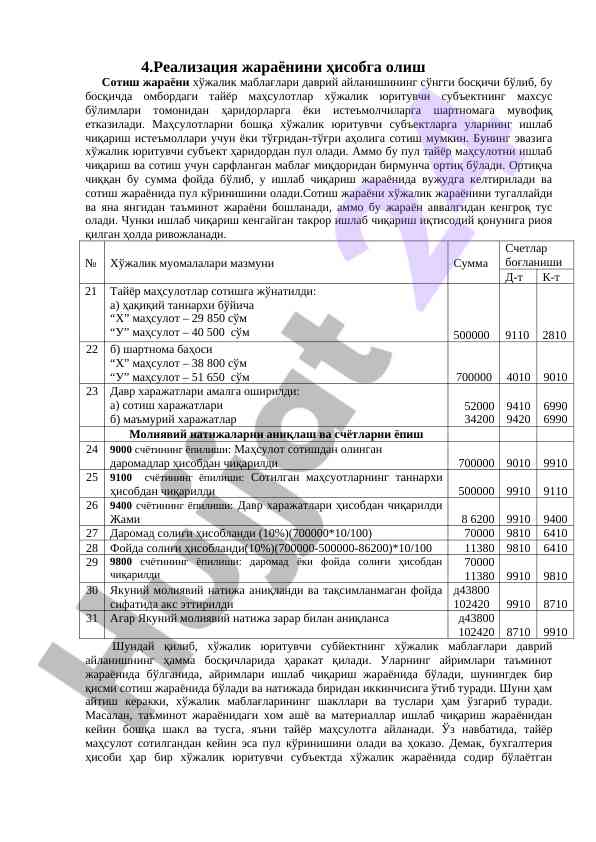 Сотиш жараёни ва хўжалик маблағлари
