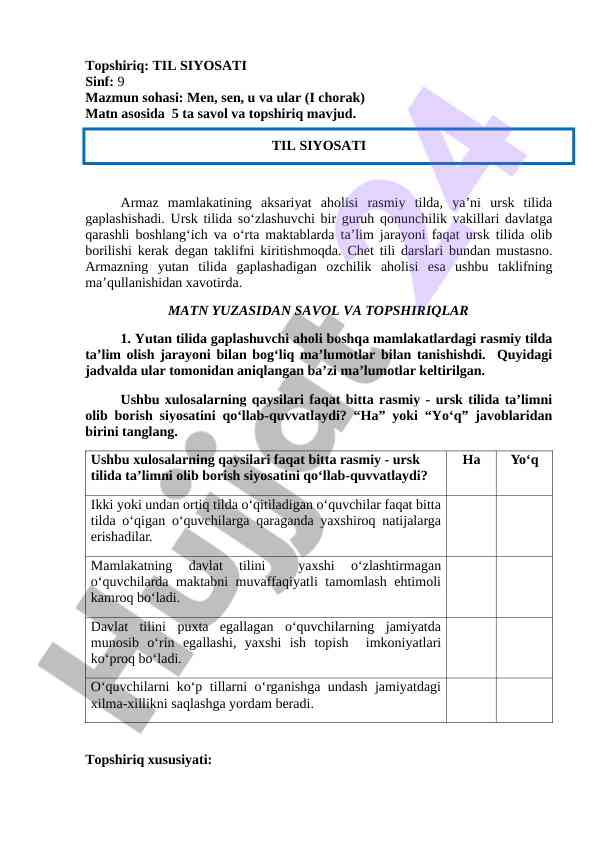 Til siyosati va o‘rta maktablarda ta’lim