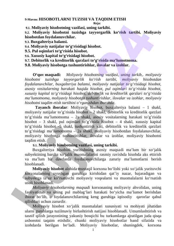 Moliyaviy hisobotlarni tuzish va taqdim etish