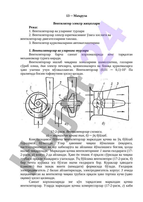 Vantilator elektr jihozlari haqida ma'ruza