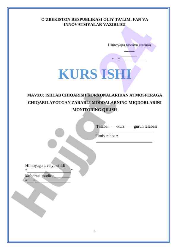 Ishlab chiqarish korxonalaridan atmosferaga chiqadigan moddalar