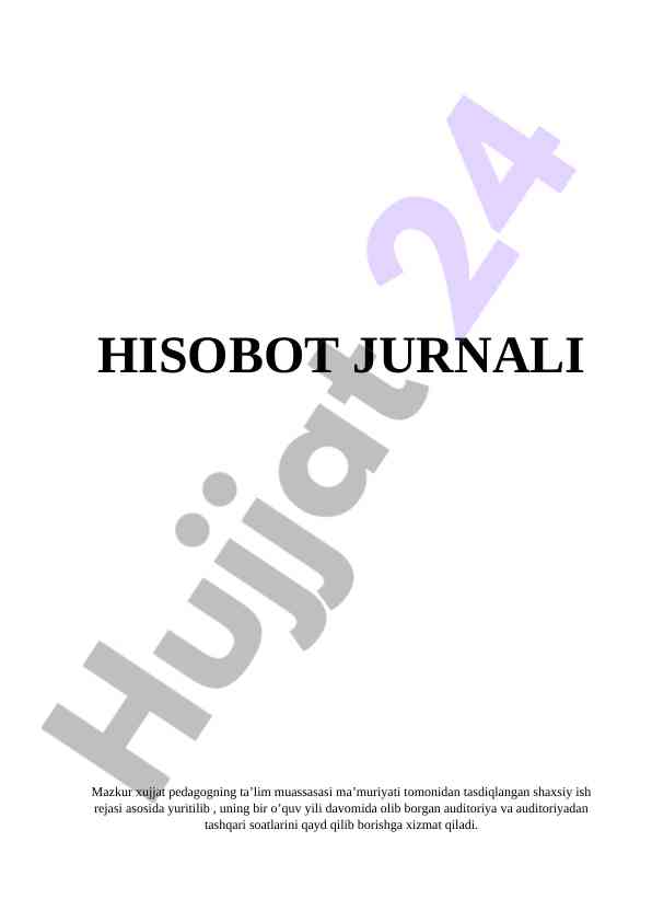 Hisobot jurnali va pedagogik ish rejasi