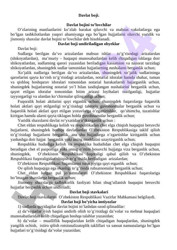 Davlat boji to'lovchilari va ularning huquqlari