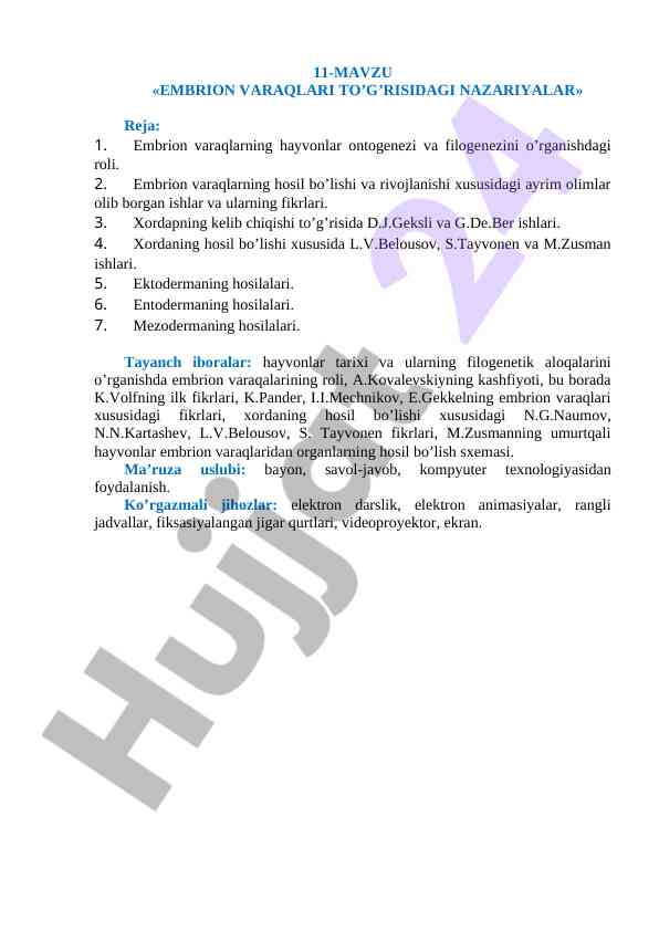 Embrion varaqlari to’g’risidagi nazariyalar