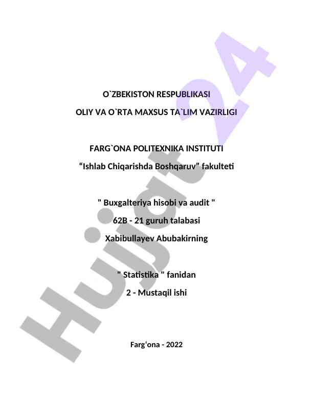 Statistika fanidan mustaqil ish tahlili