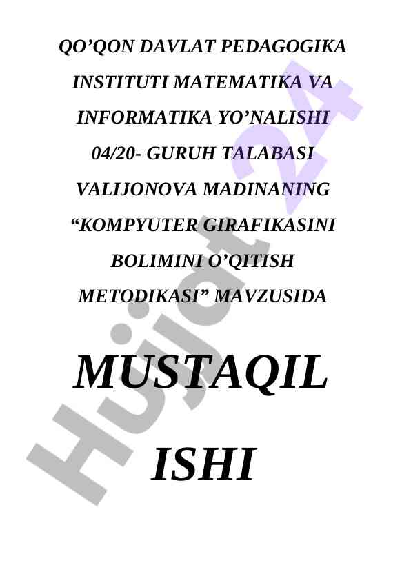 Kompyuter grafikasi b: o‘qitish metodikasi
