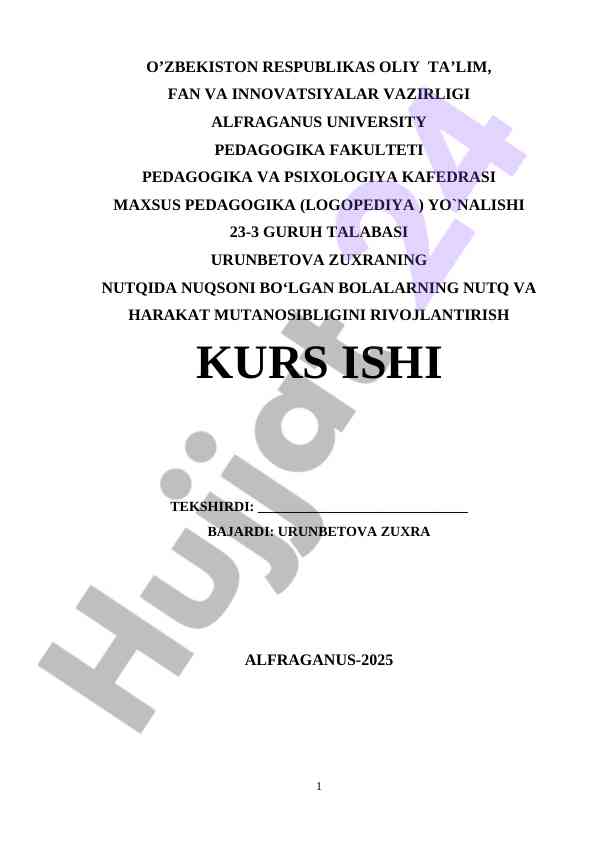 Bolalarning nutq va harakat mutanosibligini rivojlantirish