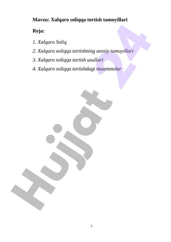 Xalqaro soliqqa tortish tamoyillari tahlili