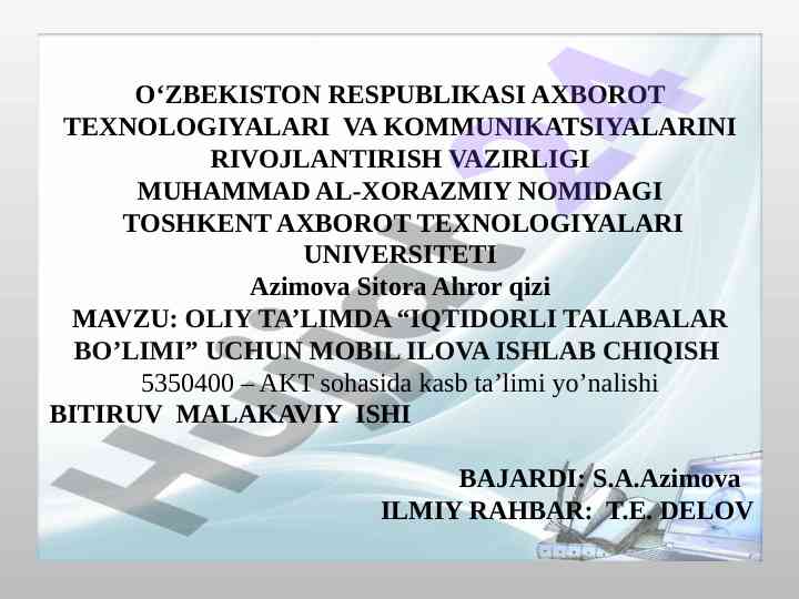 Mobil ilova ishlab chiqish talabalari uchun