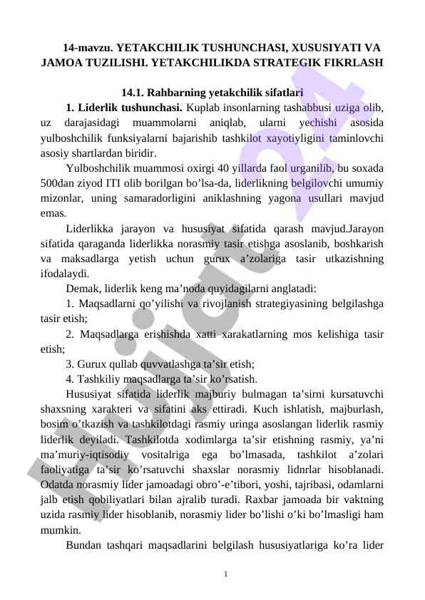 Yetakchilik tushunchasi va xususiyatlari