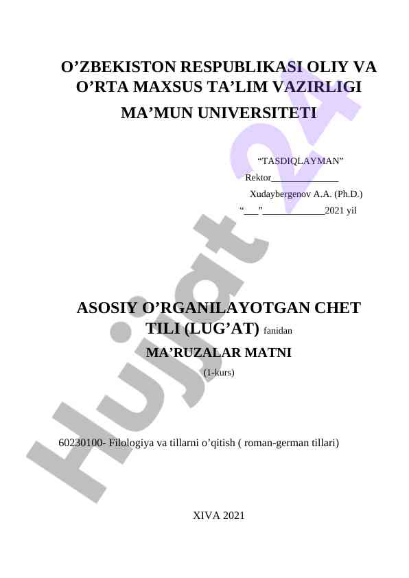 O‘rta ta’limda o‘rganilayotgan chet tili lug‘ati