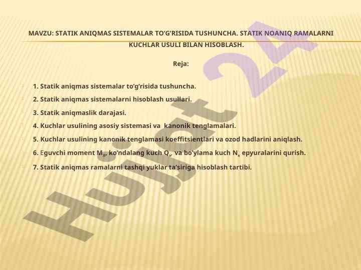 Statik aniqlama sistemalar tushunchalari