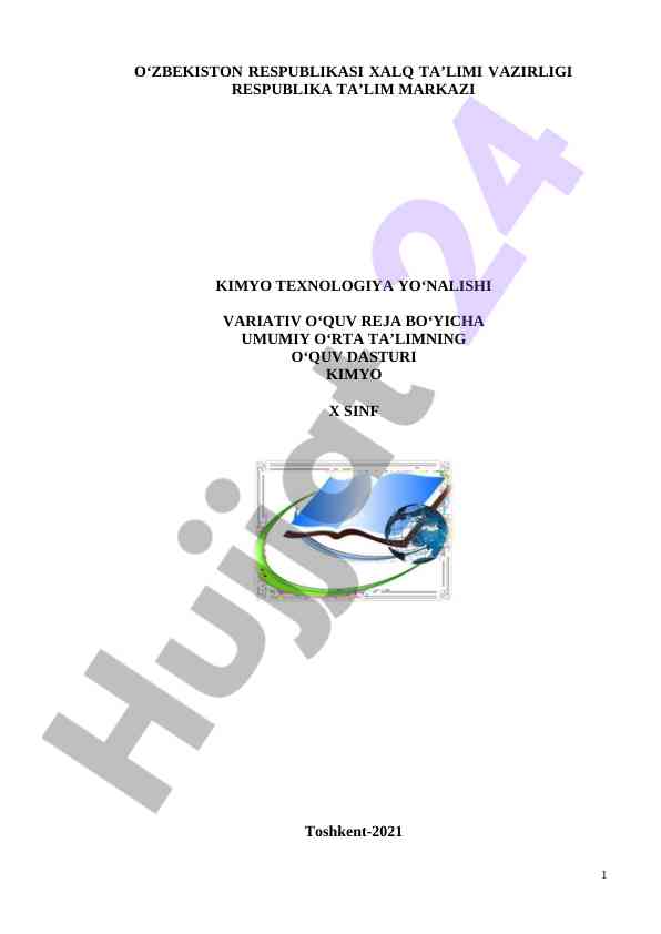 Kimyo fanini o‘qitish bo‘yicha umumiy o‘rta dasturi
