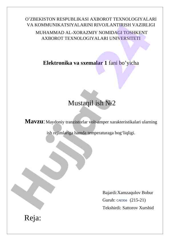 Maydoniy tranzistorlar volt-amper xarakteristikasi