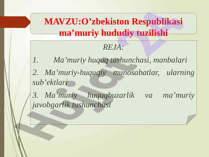 O’zbekiston respublikasi ma’muriy huquq tushunchasi