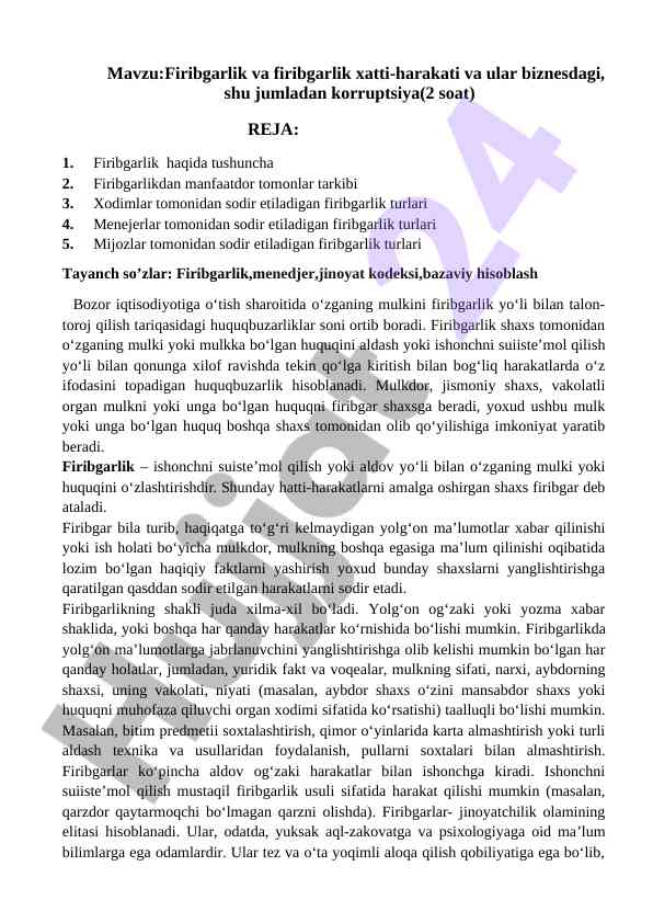 Firibgarlik va firibgarlik xatti-harakati tahlili