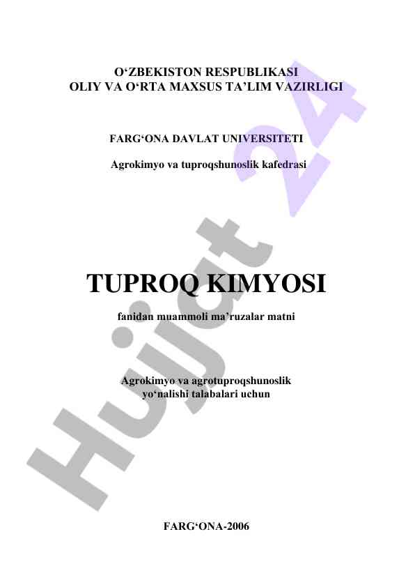 Tuproq kimyosi bo‘yicha muammoli ma’ruzalar