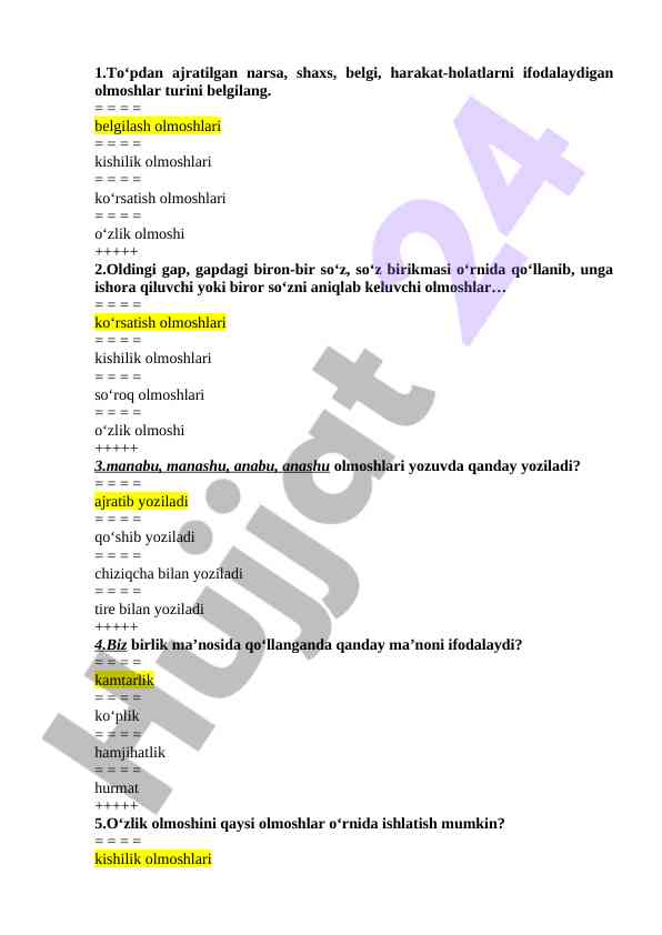 Olmoshlar turlari va ularning qo‘llanishi