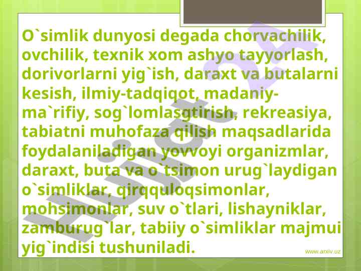 O'simlik dunyosi va ularning guruhlari