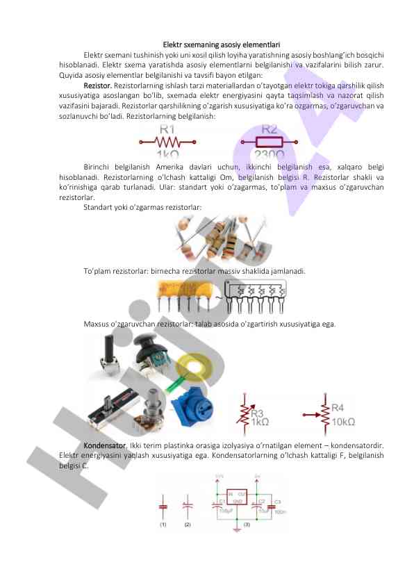 Asosiy elektr sxemalari va rezistorlar haqida