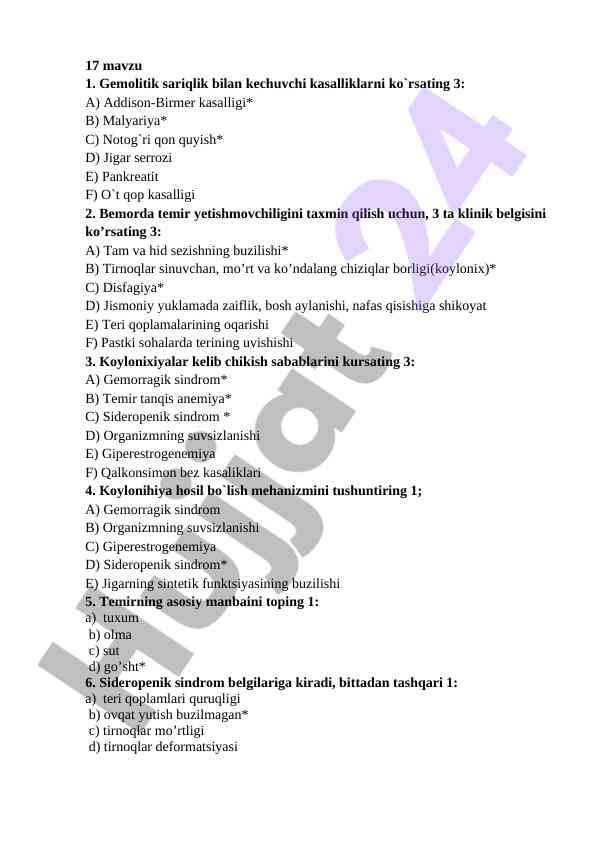 Gemolitik sariqlik bilan kechuvchi kasalliklar