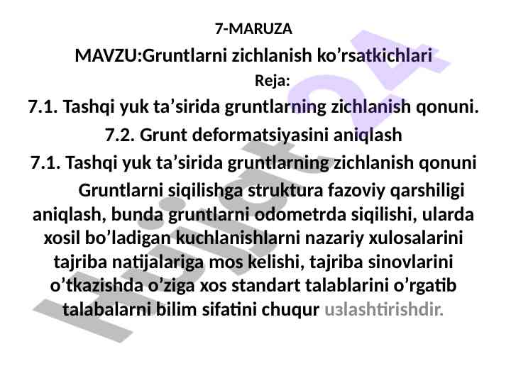 Gruntlarni zichlanish ko’rsatkichlari tajribasi