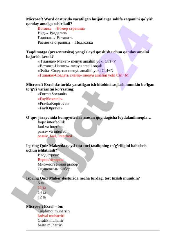 Microsoft word va excel dasturlarida hujjat ishlash