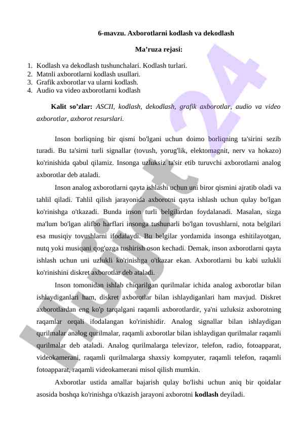 Axborotlarni kodlash va dekodlash tushunchalari