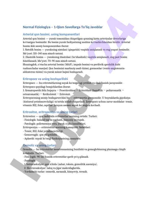 Arterial qon bosimi va eritropoez tushunchalari