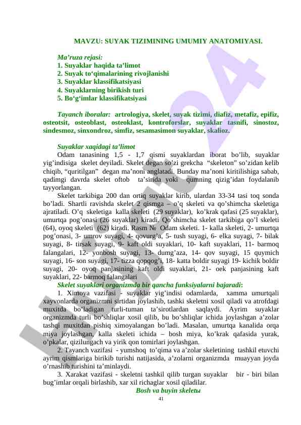 Suyak tizimi anatomiyasi va klassifikatsiyasi