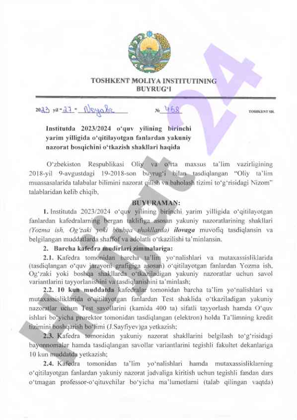 Yakuniy nazorat shakllari to‘g‘risidagi nizom
