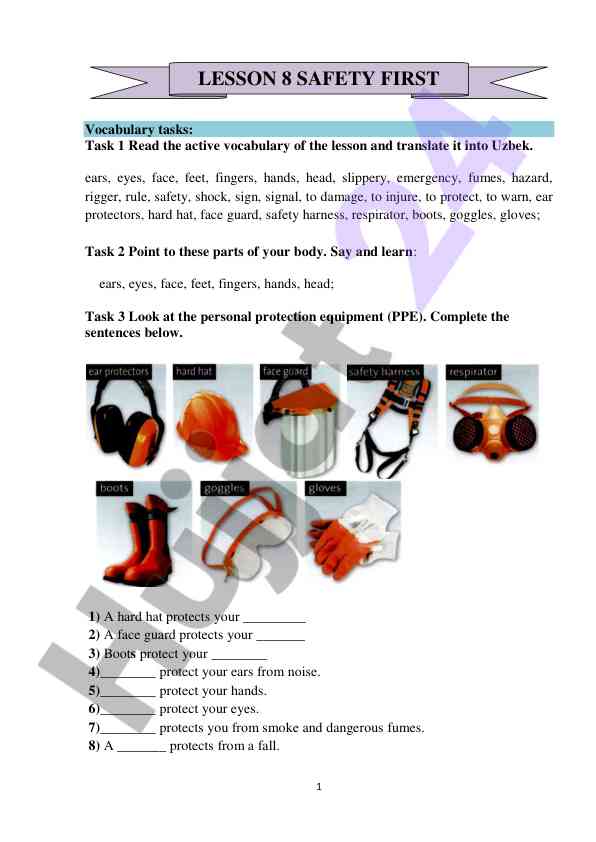 Safety vocabulary and personal protection equipment