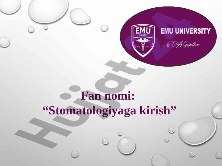 Sanitariyagigiena talablari va stomatologik muassasalar