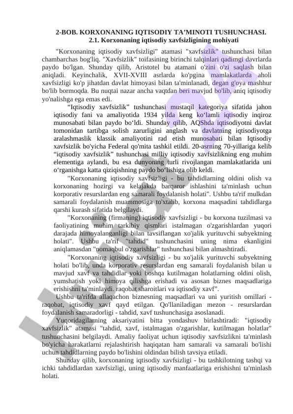 Korxonaning iqtisodiy xavfsizligi tushunchasi