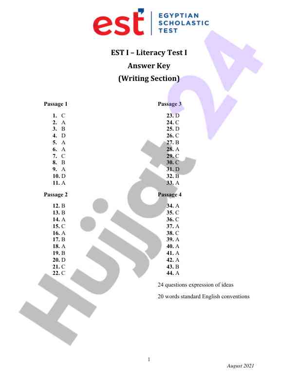 Literacy test i answer key for writing section