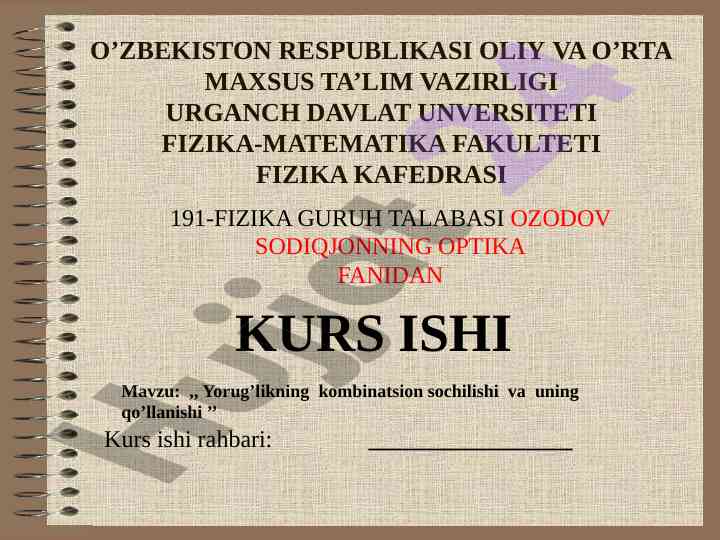 Yorug'likning kombinatsion sochilishi va uning qo'llanishi