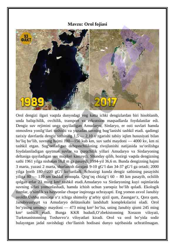 Orol fojiasi haqida ilmiy tahlil