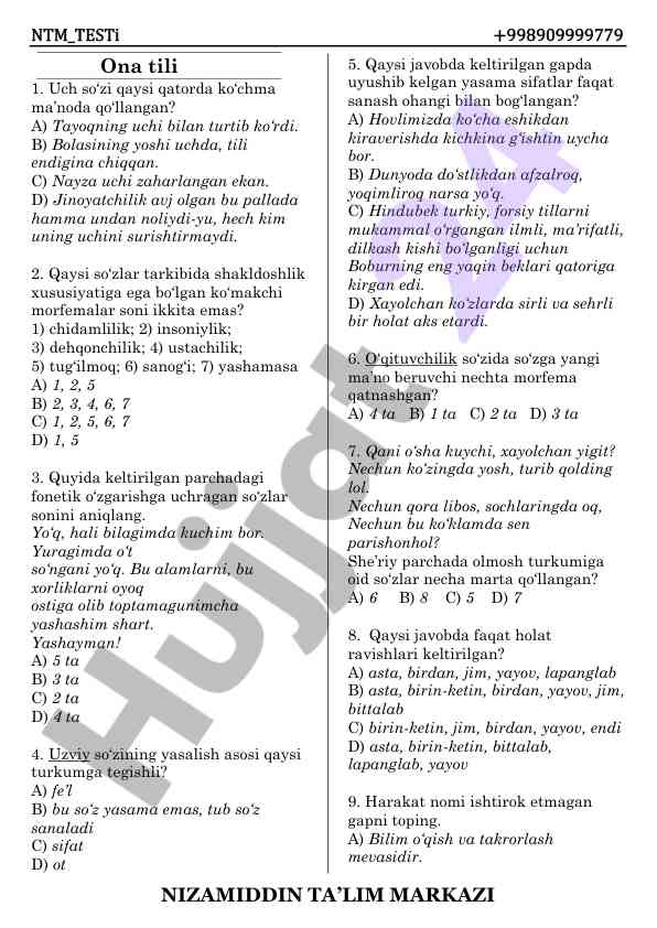 O'zbek tili fonetik o'zgarishlari testi