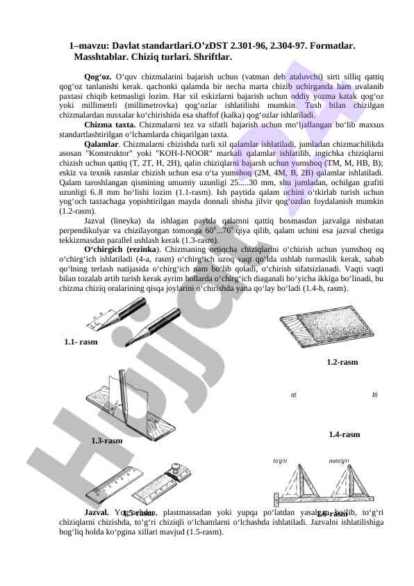 Davlat standartlari va chizma bajarish asboblari