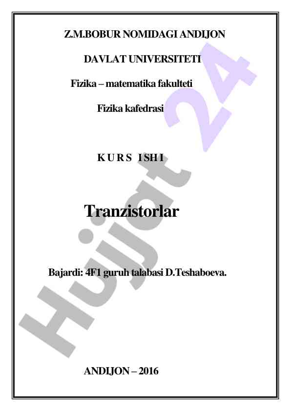 Tranzistorlarga oid asosiy ma'lumotlar